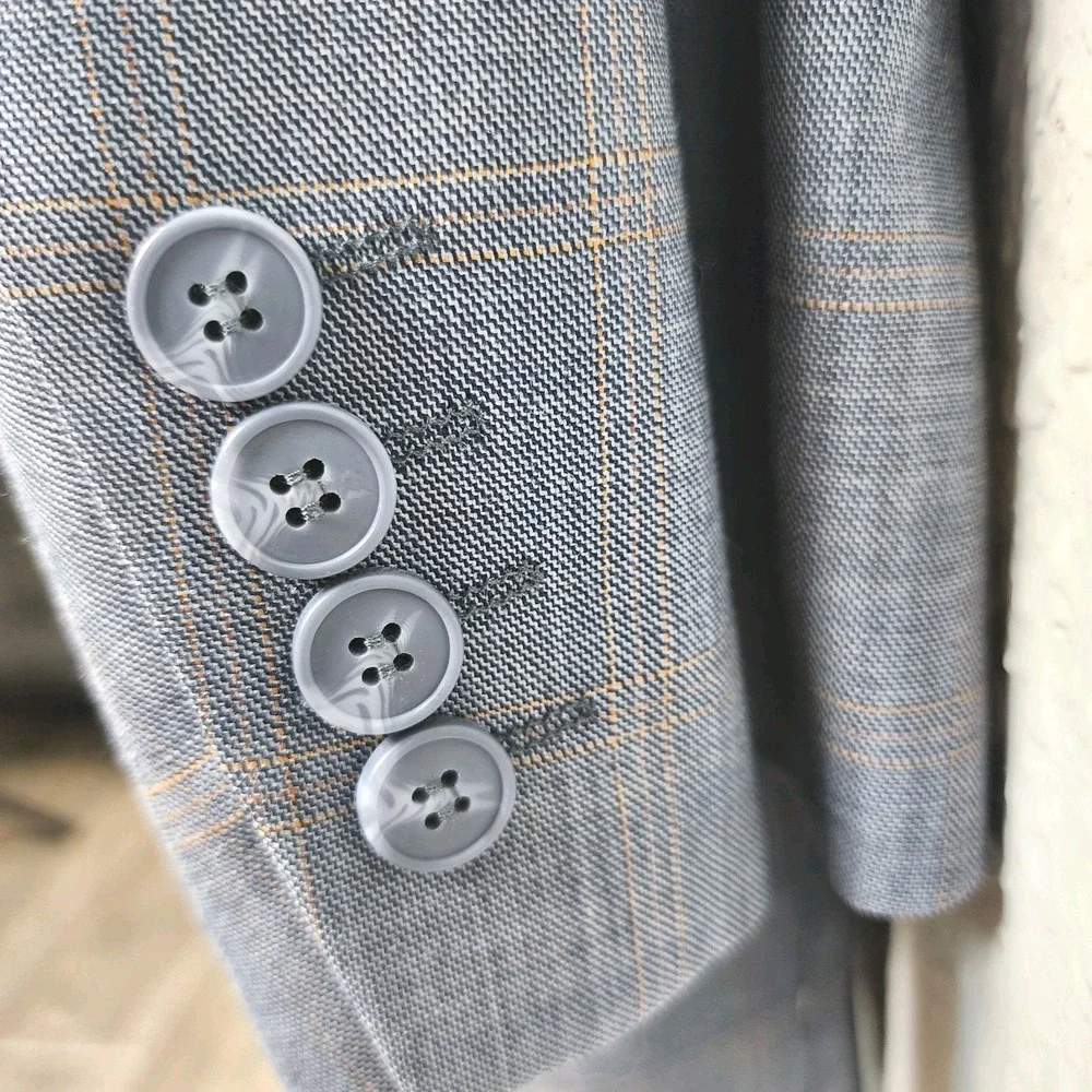 Phat Farm Blazer Sport Coat Mens 52XL Virgin Wool Gray Plaid 4 Button VTG Preppy